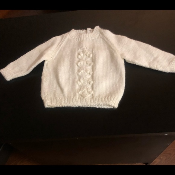 Hand knitted baby girl sweater set with bonnet - Picture 3 of 3